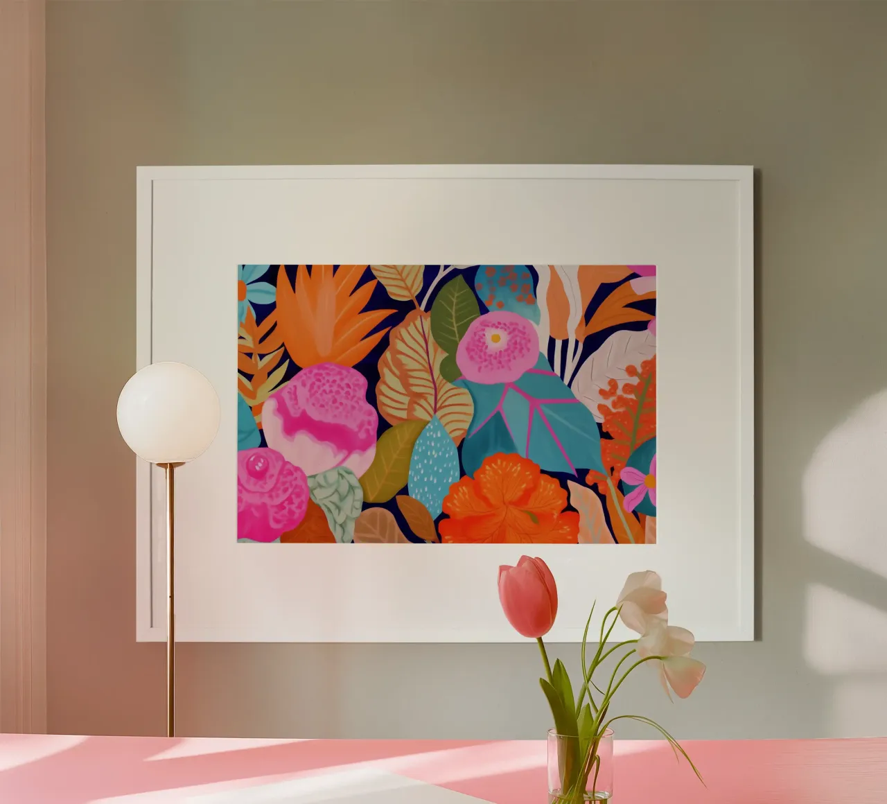 Gran cuadro de flores poster con marco de madera de Carinaprint