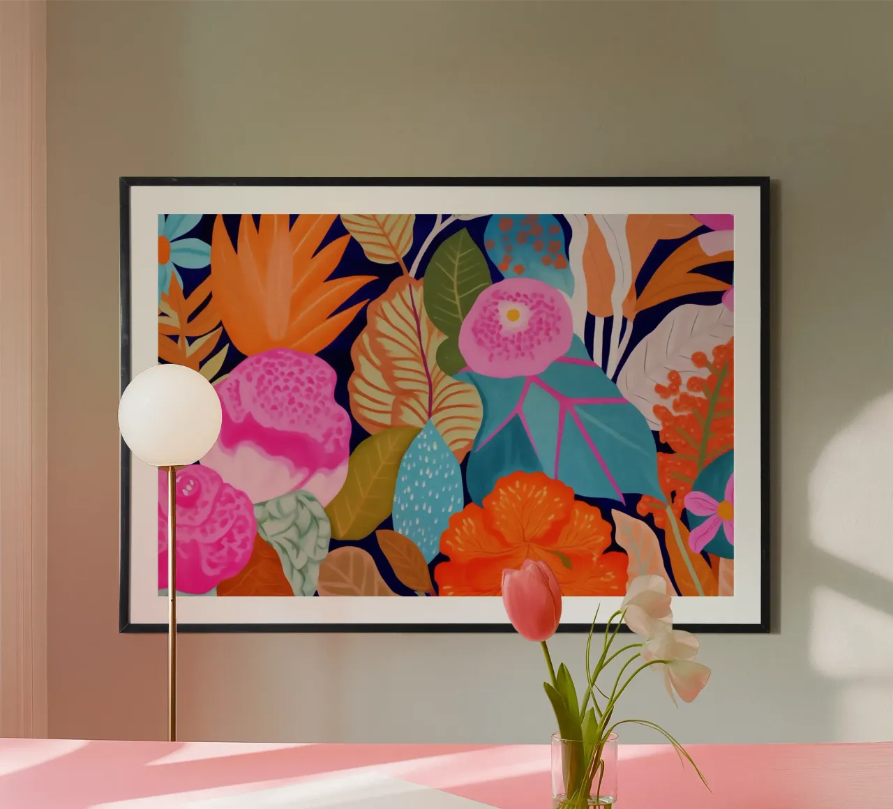Gran cuadro de flores poster con marco de madera de Carinaprint