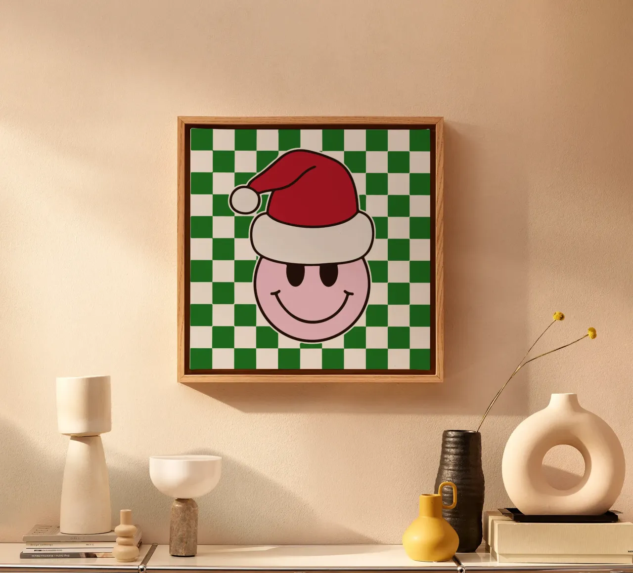 Grappig Gelukkig Gezicht Kerstman Icoon glimlach Kerstdag Geschenk canvas met Baklijst van onefeelshop