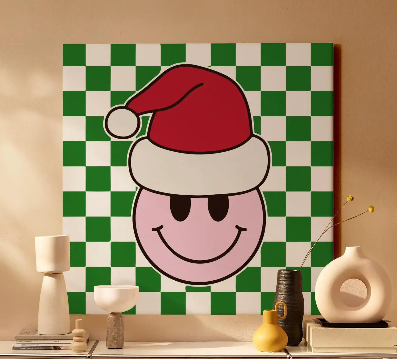 Grappig Gelukkig Gezicht Kerstman Icoon glimlach Kerstdag Geschenk canvas met Baklijst van onefeelshop