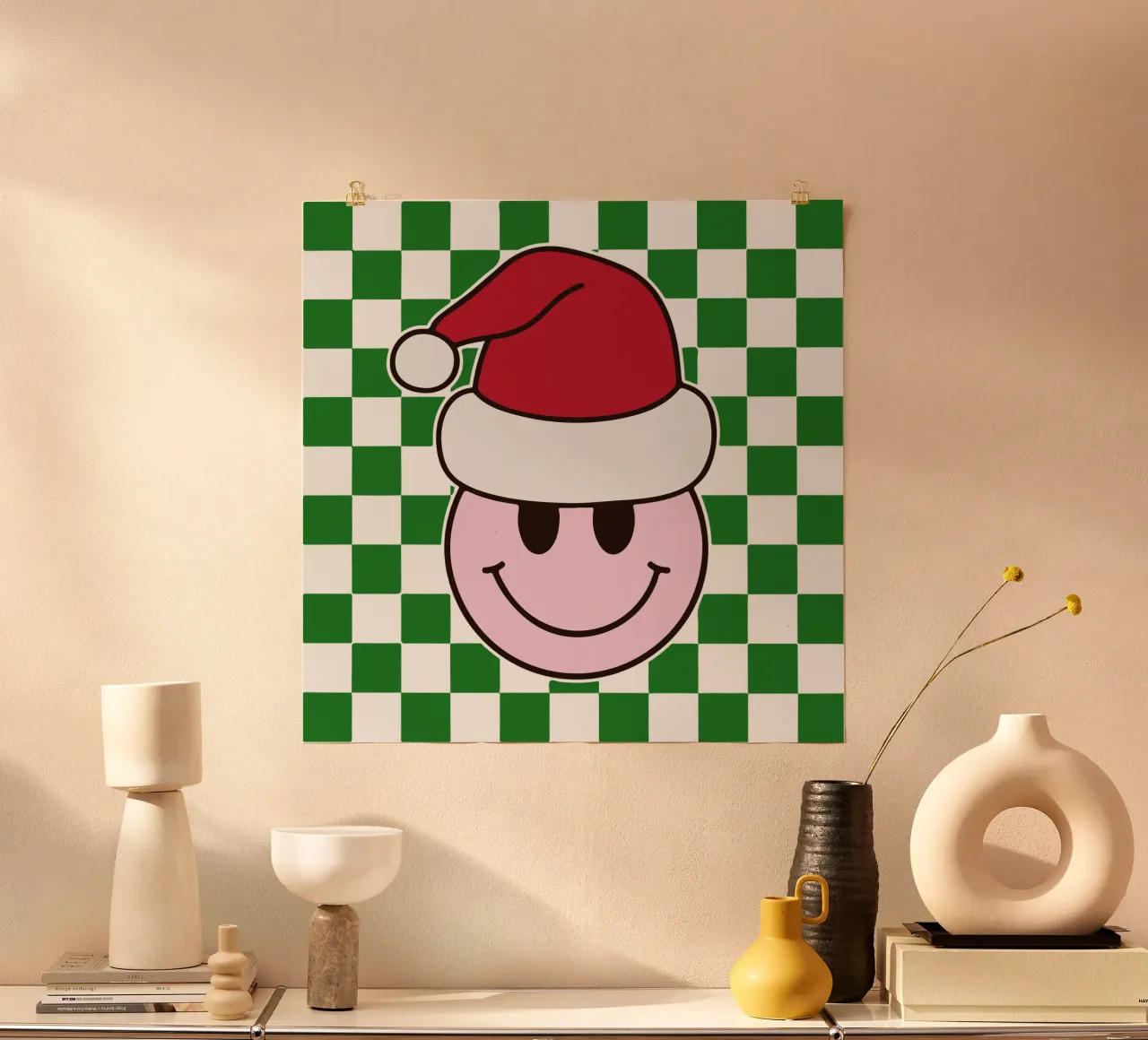 Grappig Gelukkig Gezicht Kerstman Icoon glimlach Kerstdag Geschenk poster van onefeelshop