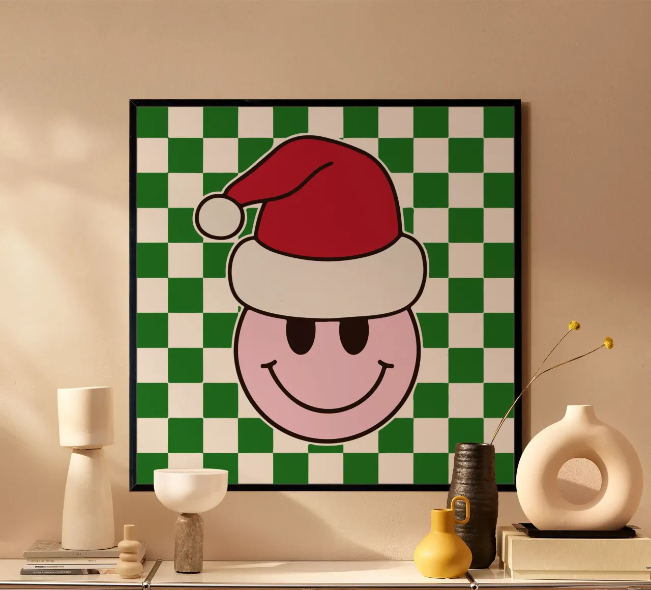 Grappig Gelukkig Gezicht Kerstman Icoon glimlach Kerstdag Geschenk poster van onefeelshop
