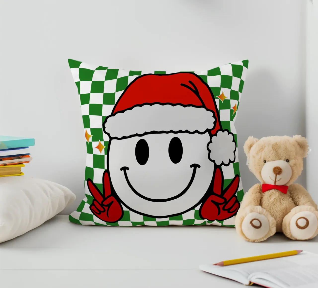 Funny Icon Santa Claus Happy Face Icon smile Design cuscino da onefeelshop