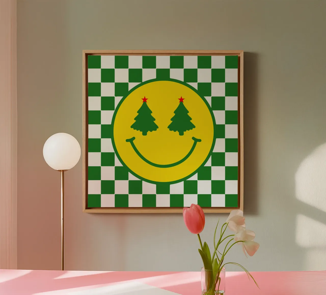Funny Icon Christmas trees happy face smile icon canvas with Floater frame by onefeelshop