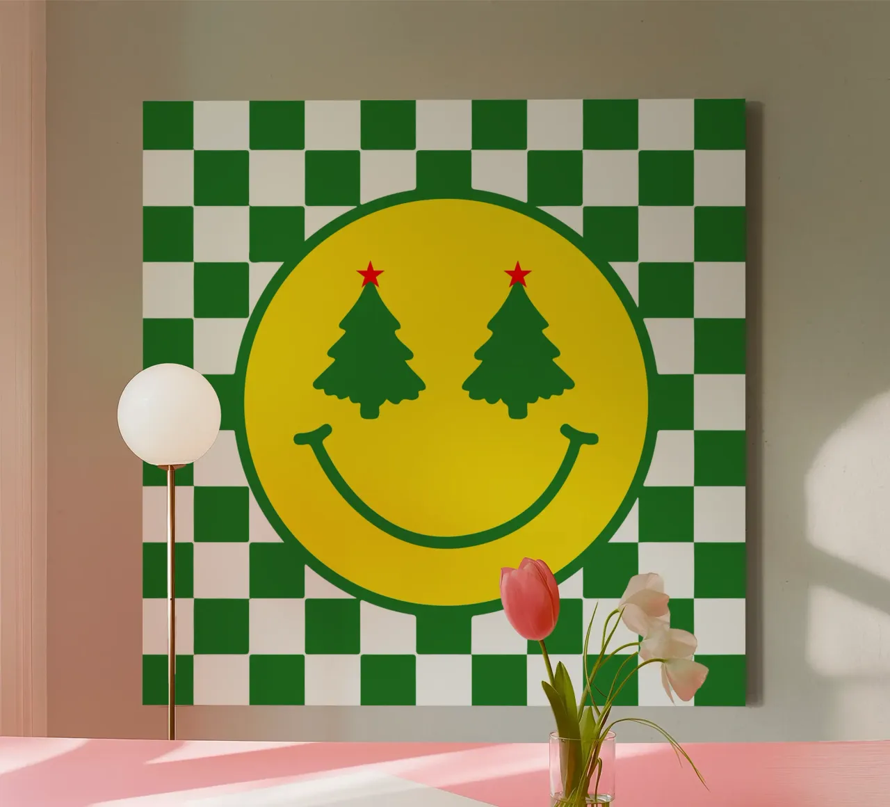 Funny Icon Christmas trees happy face smile icon canvas with Floater frame by onefeelshop