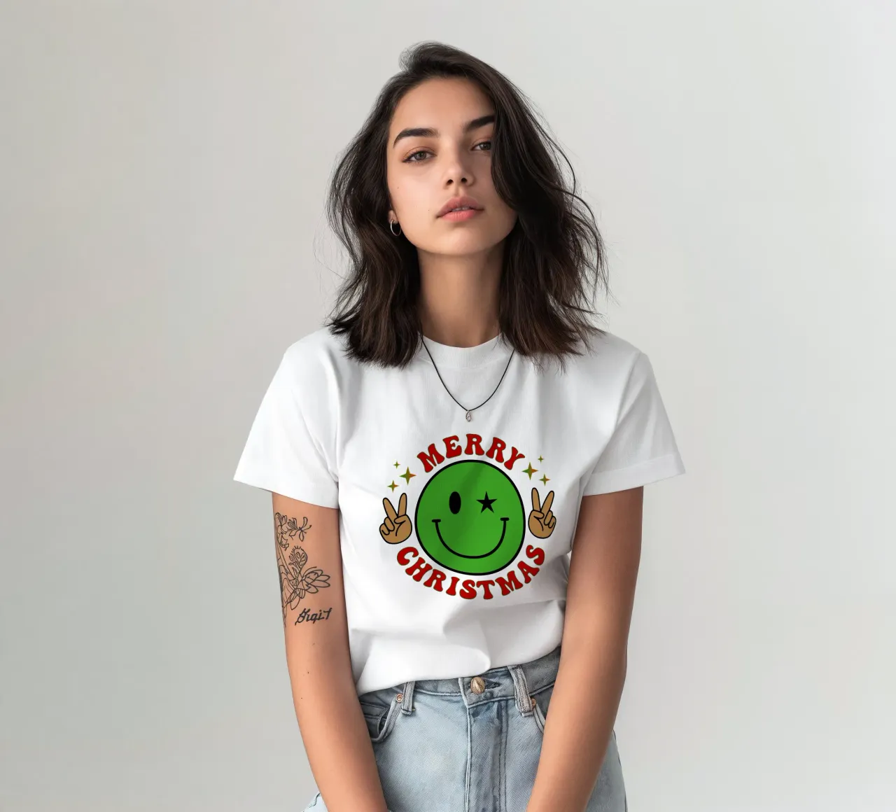 Buon Natale Faccia felice Icona sorriso t-shirt da onefeelshop