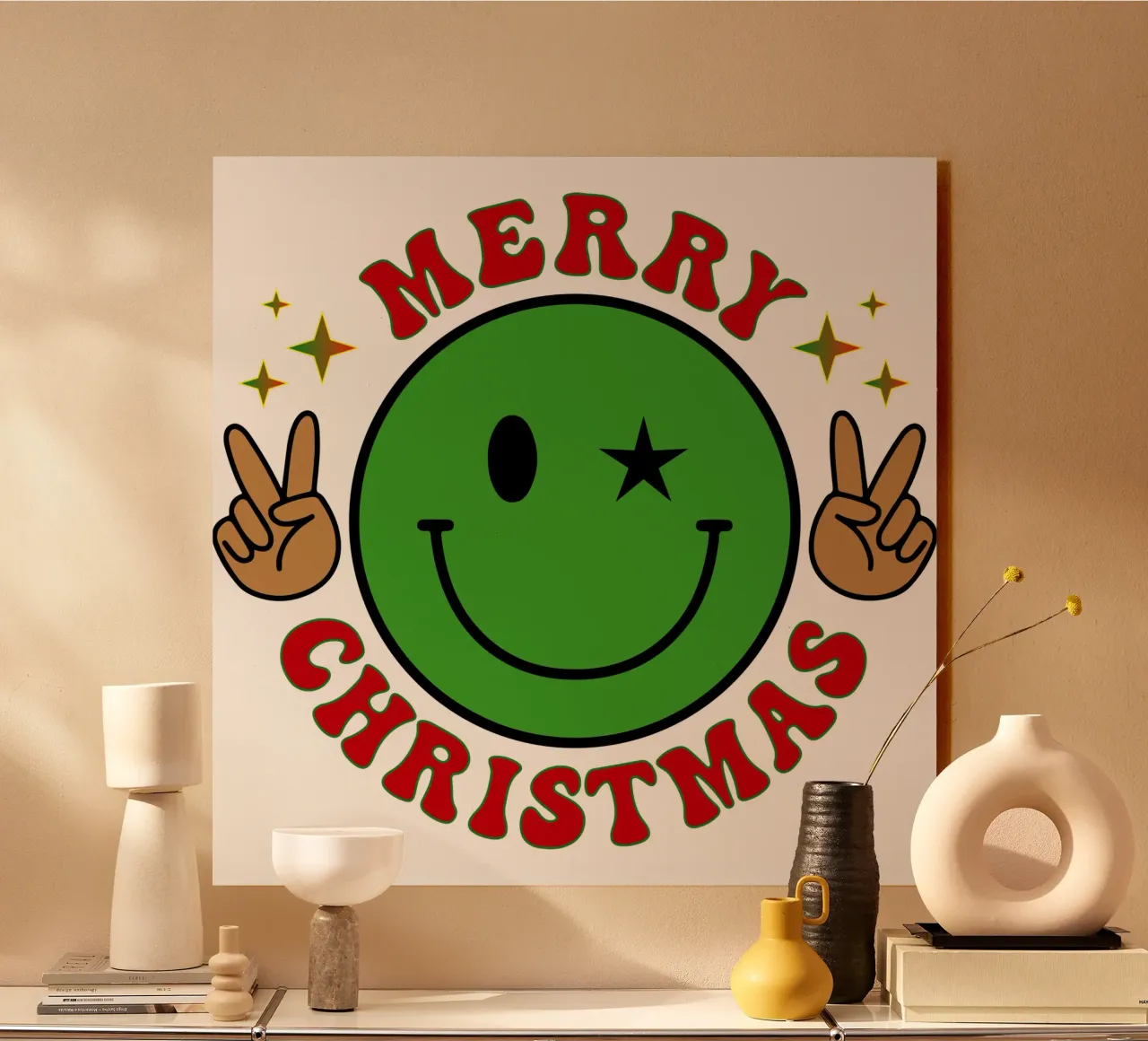 Buon Natale Faccia felice Icona sorriso alluminio dibond da onefeelshop