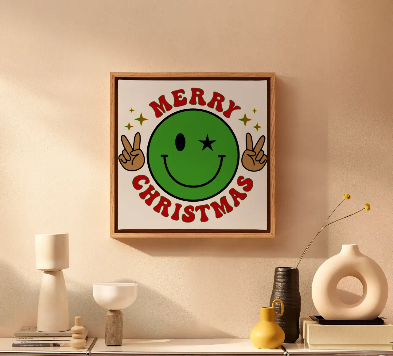 Buon Natale Faccia felice Icona sorriso tela con Cornice a cassetta da onefeelshop