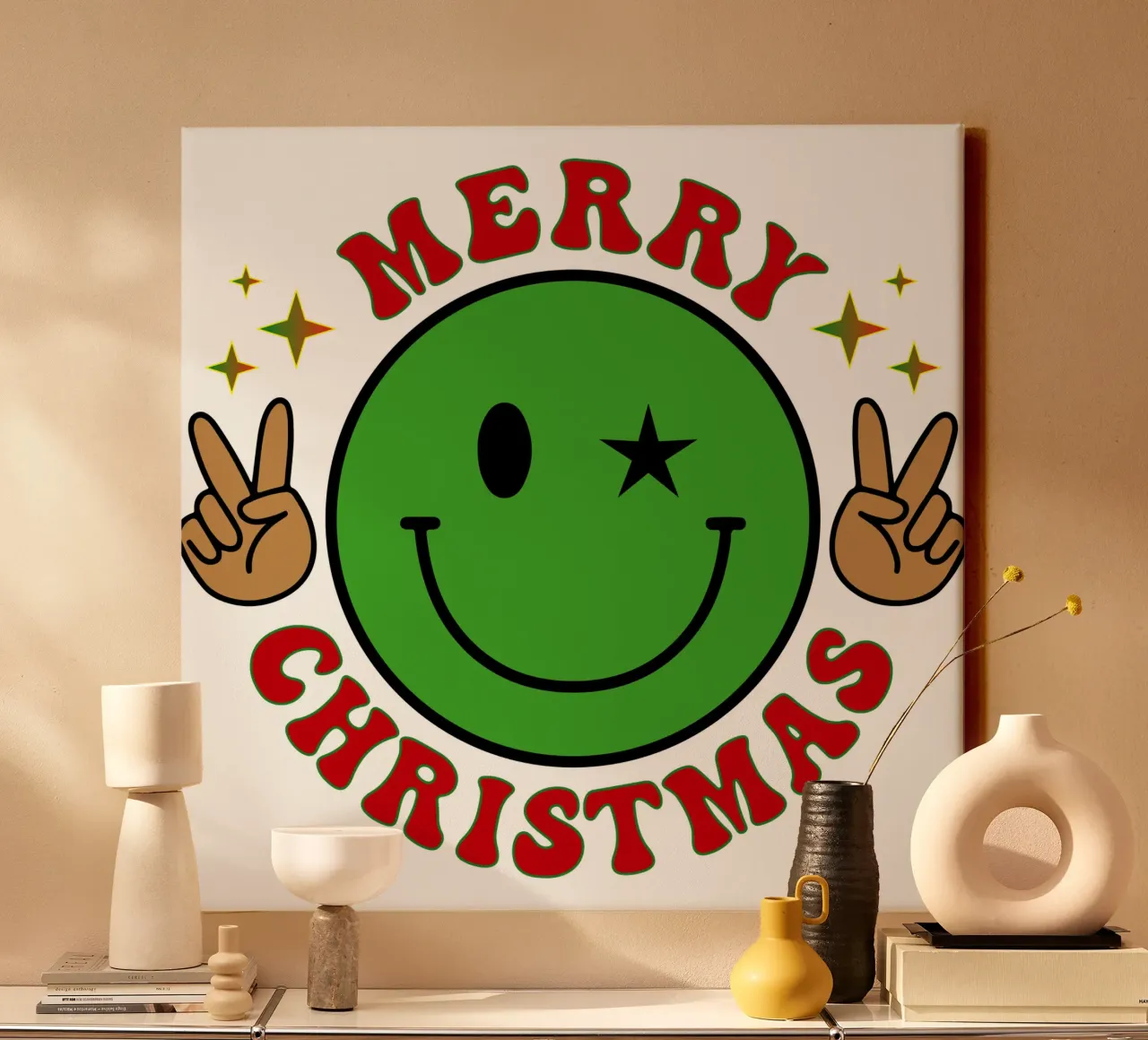 Buon Natale Faccia felice Icona sorriso tela con Cornice a cassetta da onefeelshop