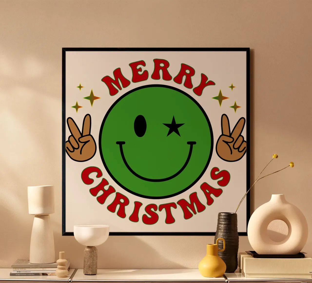 Buon Natale Faccia felice Icona sorriso poster con telaio in alluminio da onefeelshop