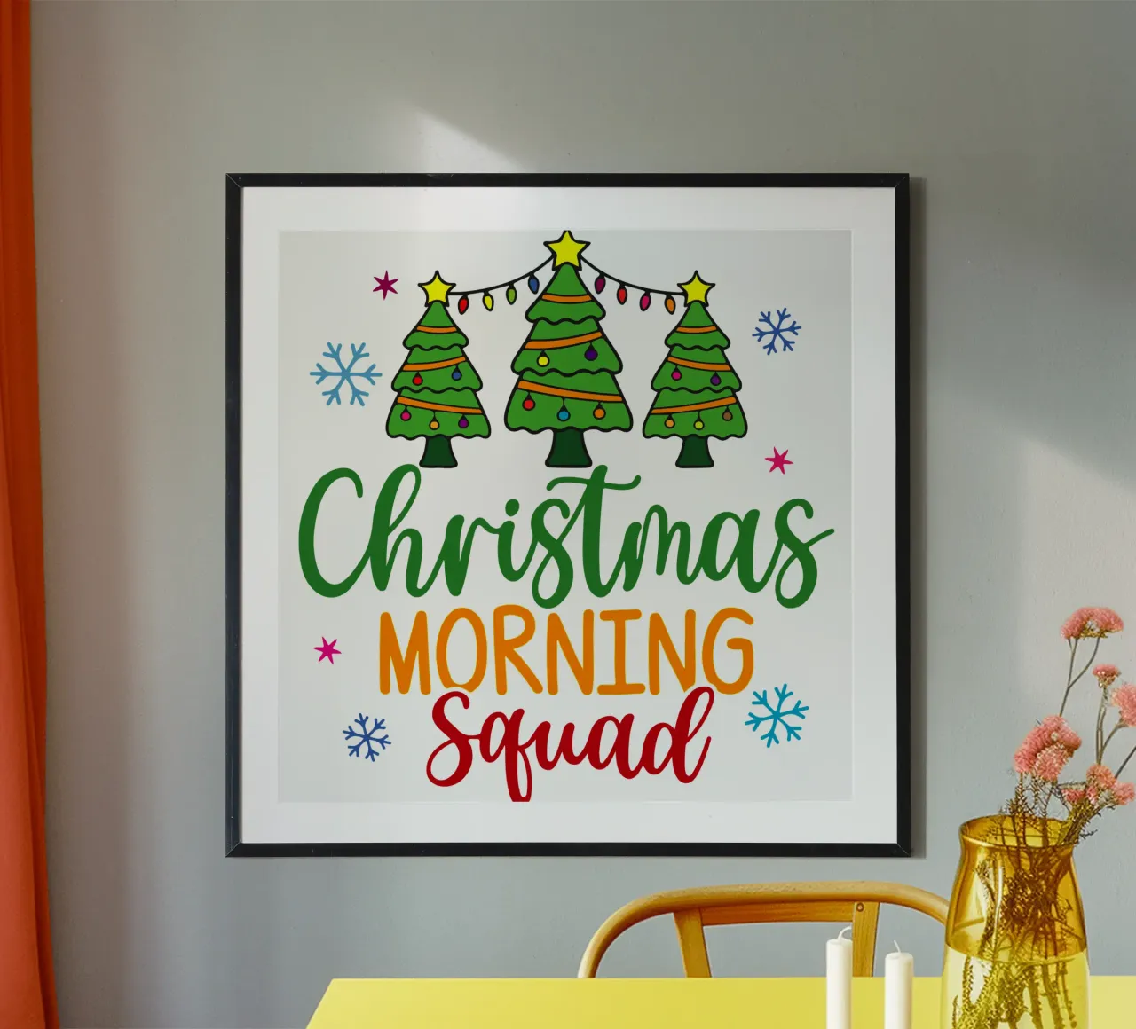 Kader für den Weihnachtsmorgen Poster mit Aluminium Rahmen von onefeelshop