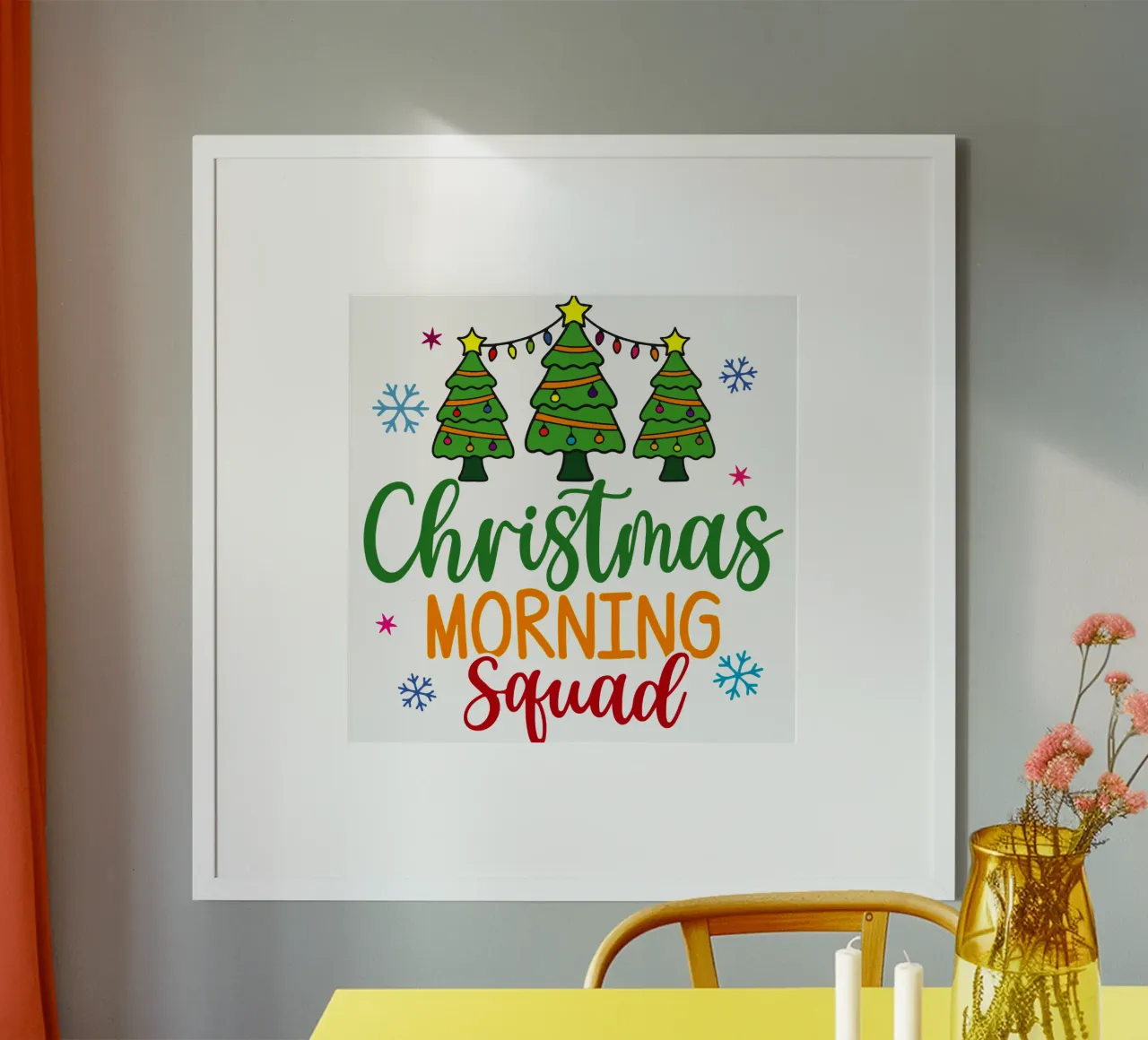Kader für den Weihnachtsmorgen Poster mit Aluminium Rahmen von onefeelshop