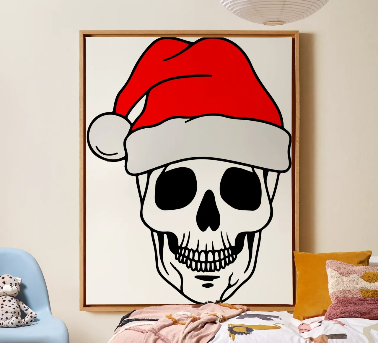 Kerstman Schedel Parodie Ontwerp canvas met Baklijst van onefeelshop