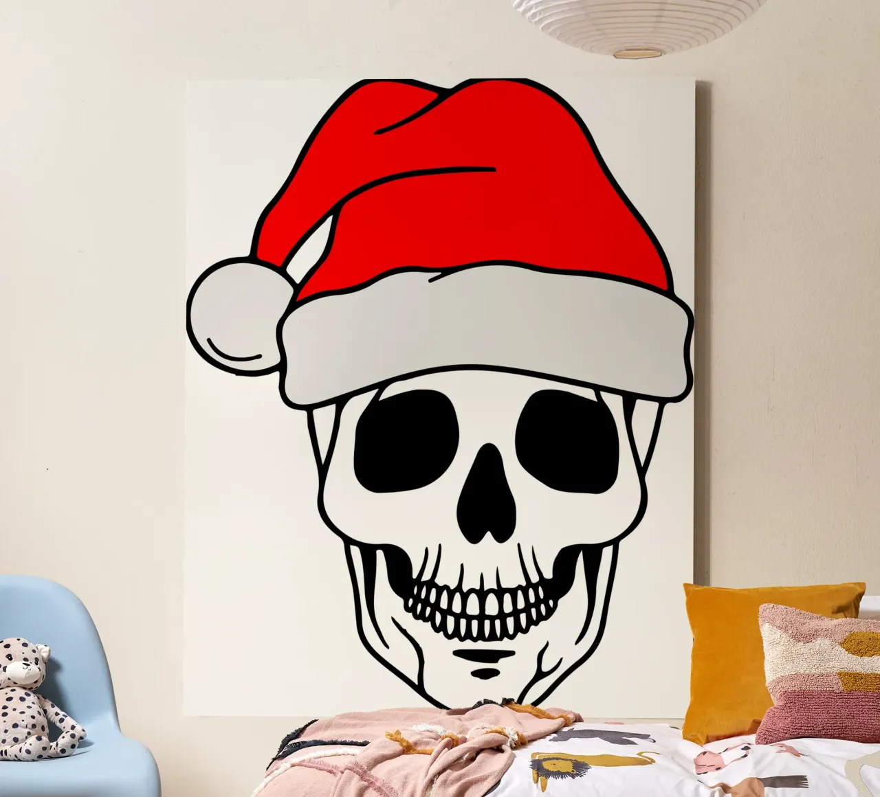 Kerstman Schedel Parodie Ontwerp canvas met Baklijst van onefeelshop