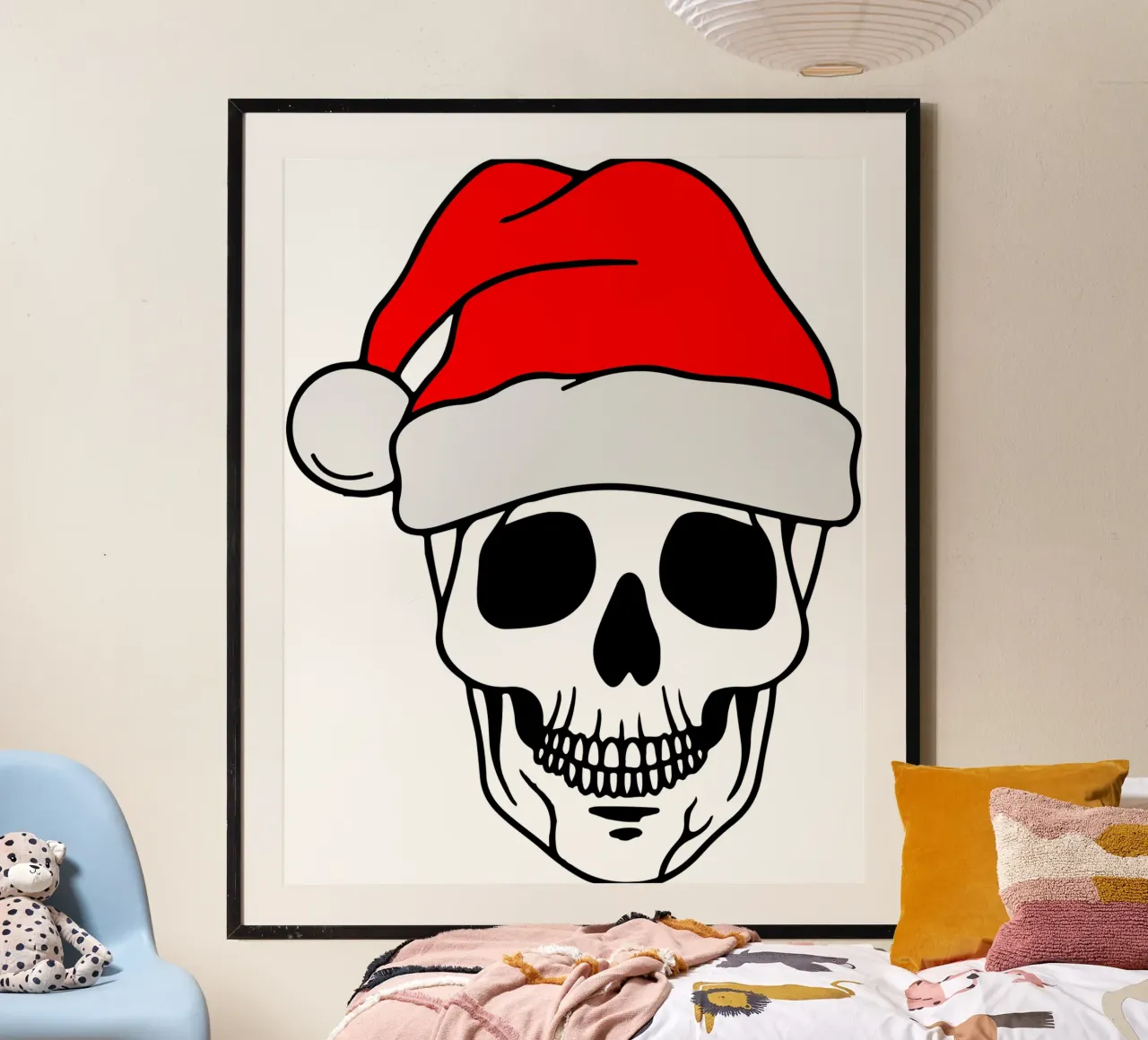 Kerstman Schedel Parodie Ontwerp poster met houten frame van onefeelshop
