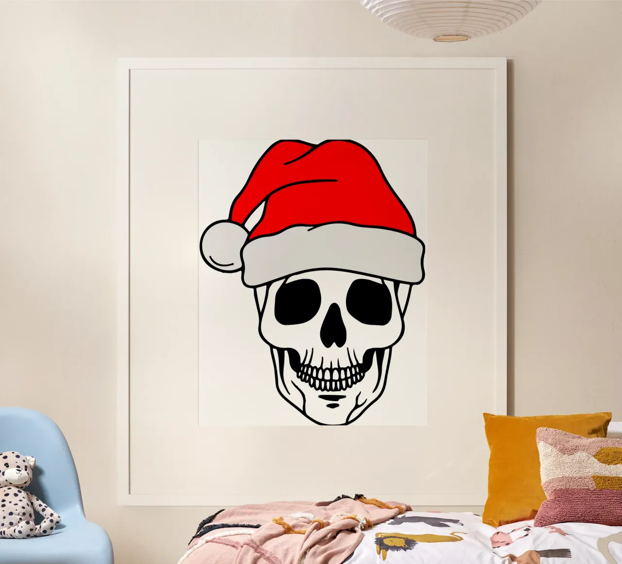 Kerstman Schedel Parodie Ontwerp poster met houten frame van onefeelshop