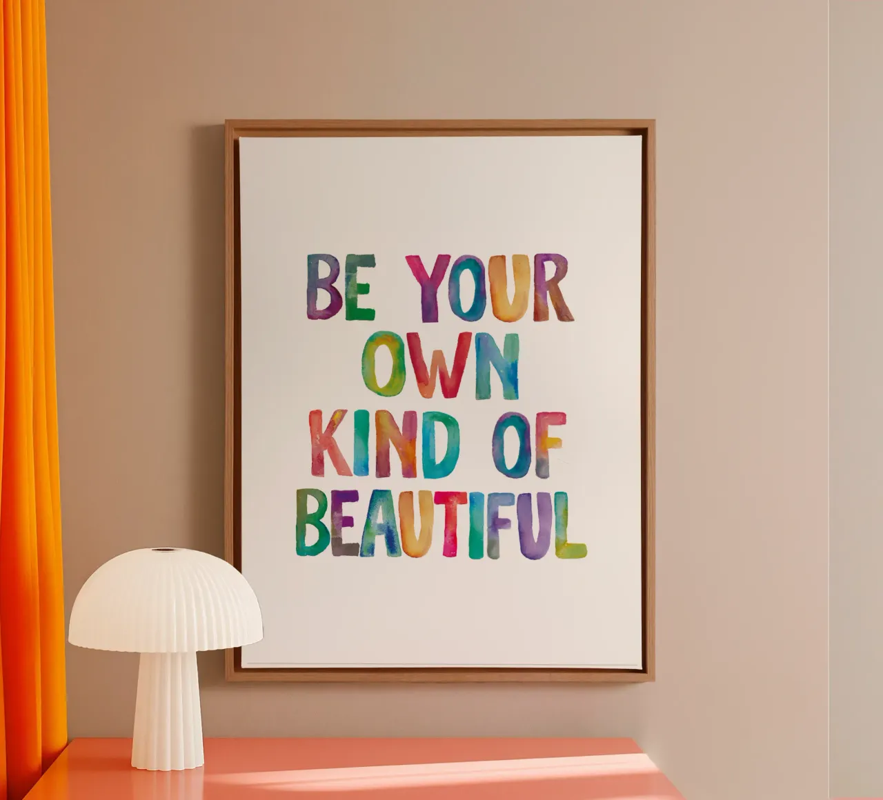 Be Your Own Kind of Beautiful Rainbow Typography Design tela da THE MOTIVATED TYPE