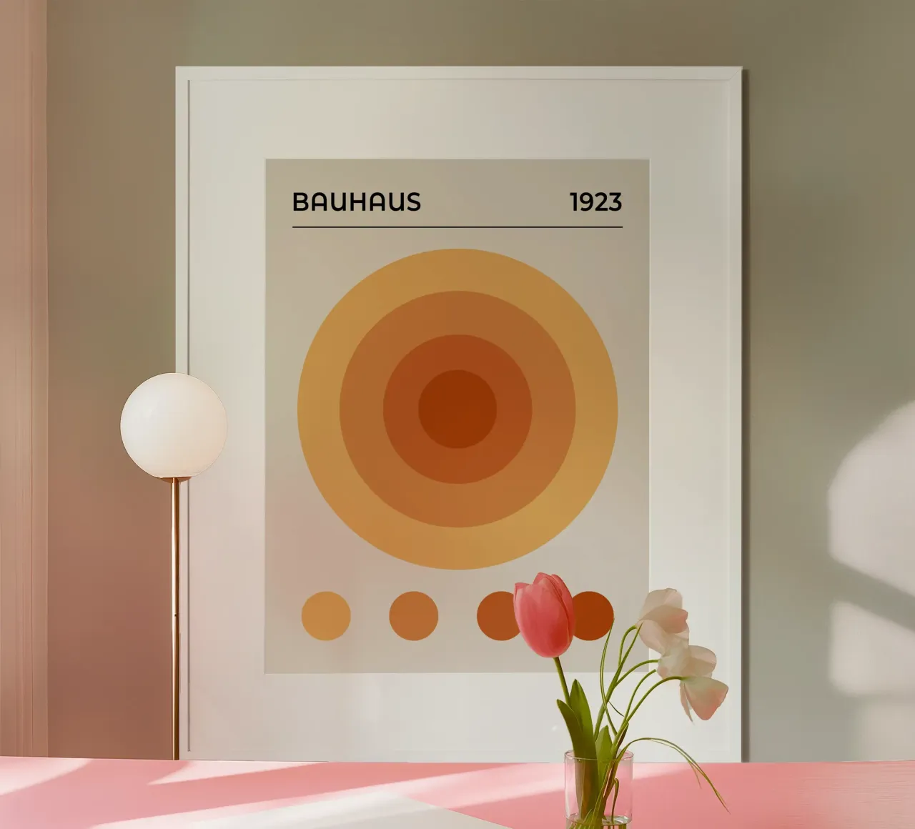 Exposition Bauhaus Orange Circles 1923 poster avec cadre en plastique de Paigaam Studio