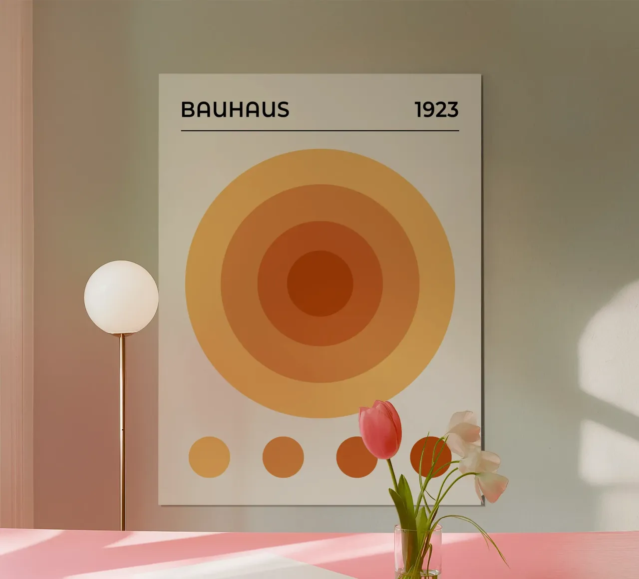 Exposition Bauhaus Orange Circles 1923 poster avec cadre en plastique de Paigaam Studio