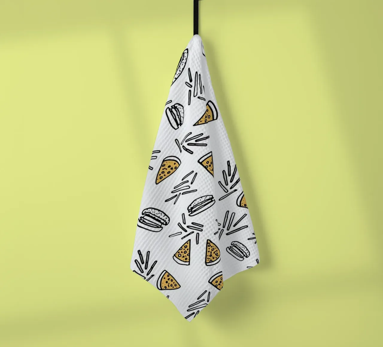 Burgers Pizza And Fries tea towel by Vasare Nar