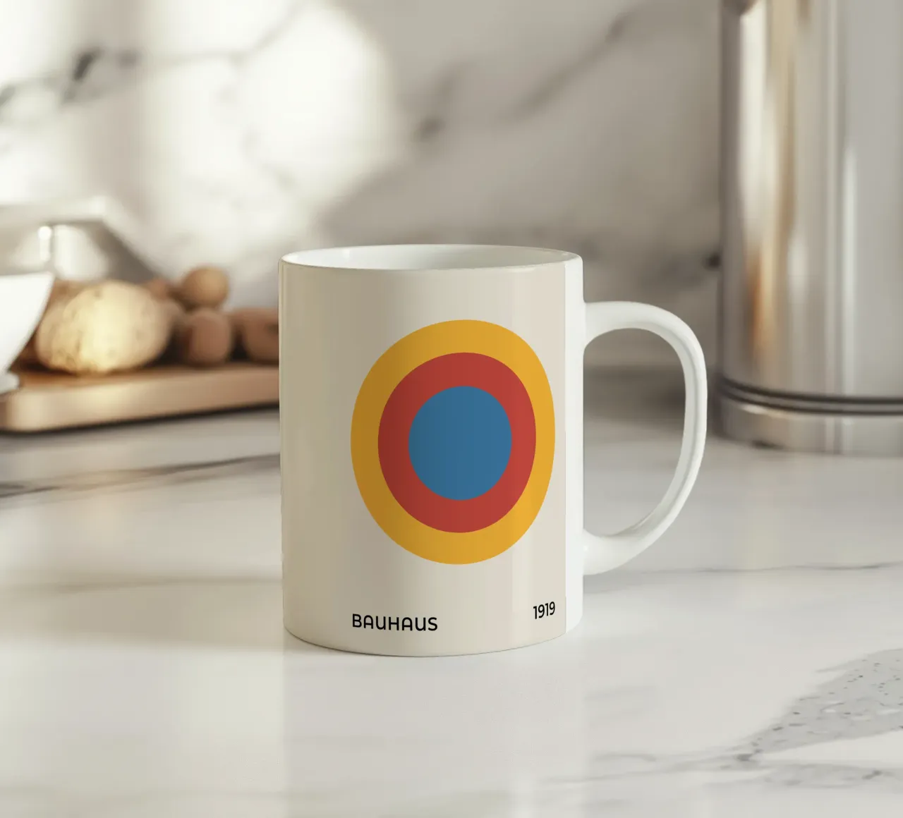 Bauhaus multi colore Cerchi 1923 Mostra tazza in ceramica da Paigaam Studio