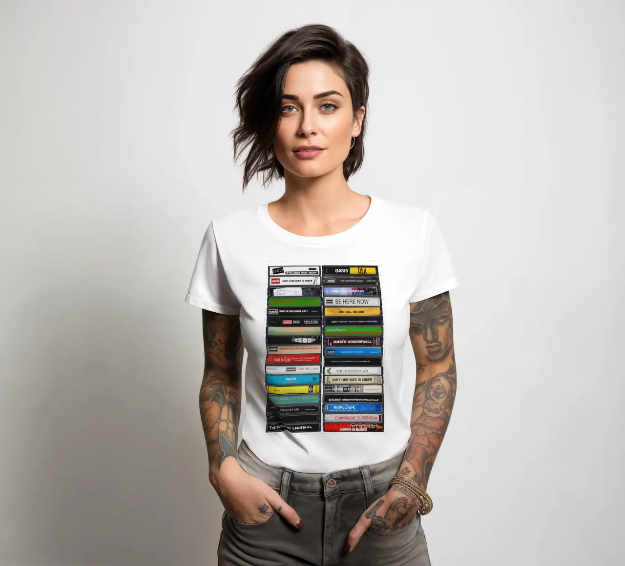 Oasis - Gesammelte Alben & Singles - Kassettendruck Frauen T-Shirt von MrMustardPrints