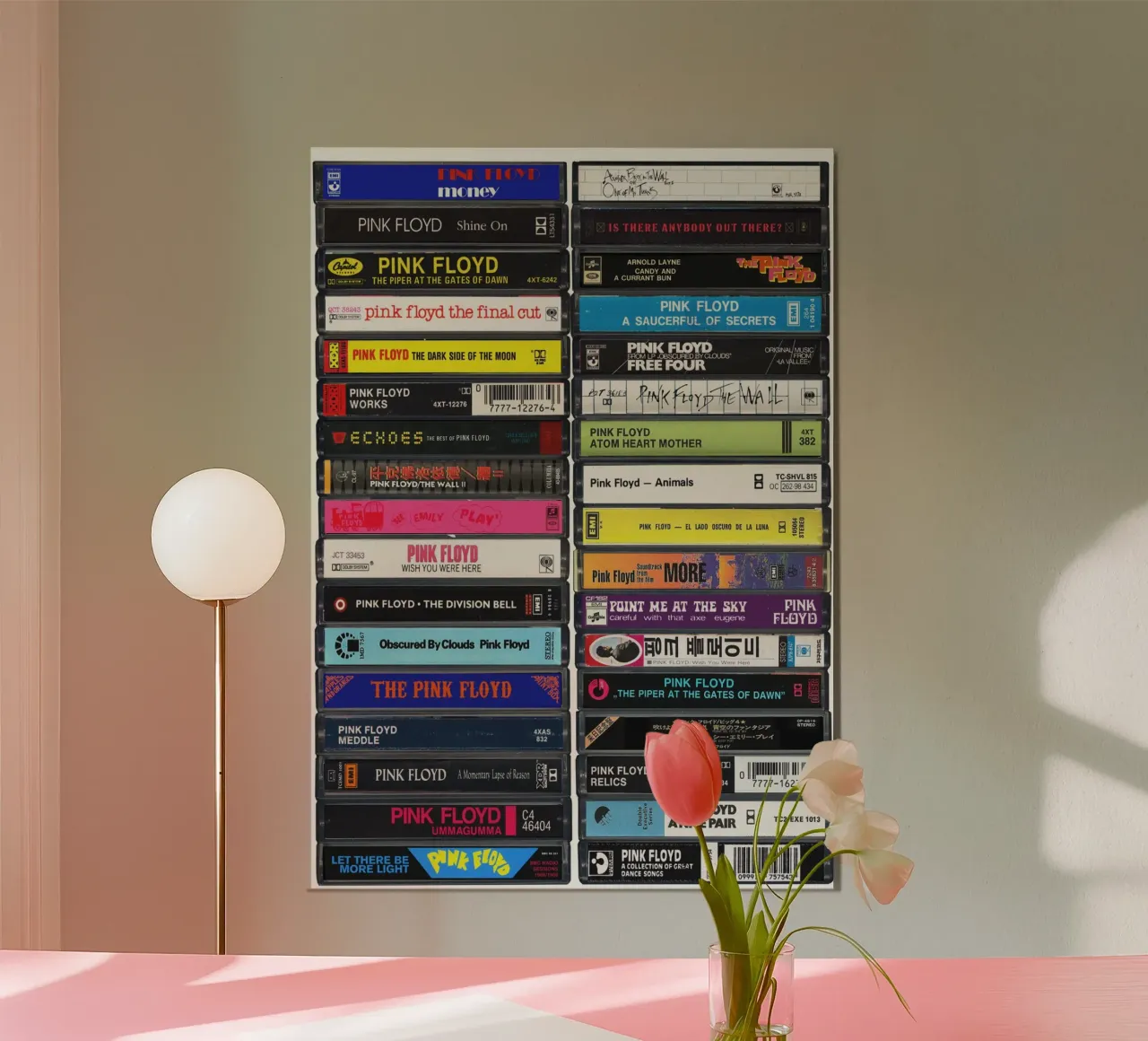 Pink Floyd - Album e singoli raccolti - Stampa su cassetta poster con telaio in alluminio da MrMustardPrints