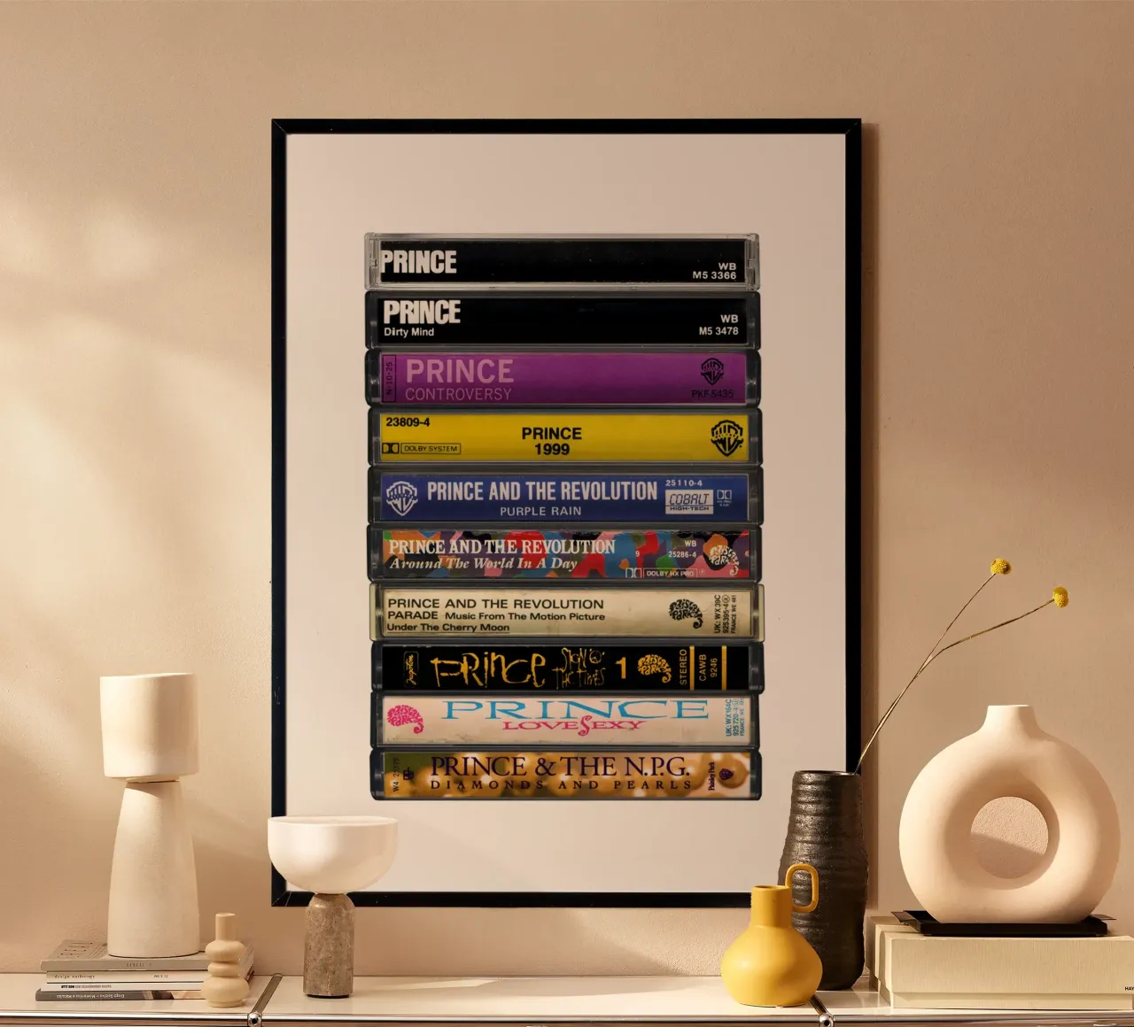 Prince - Raccolta di album - Stampa su cassetta poster con telaio in alluminio da MrMustardPrints