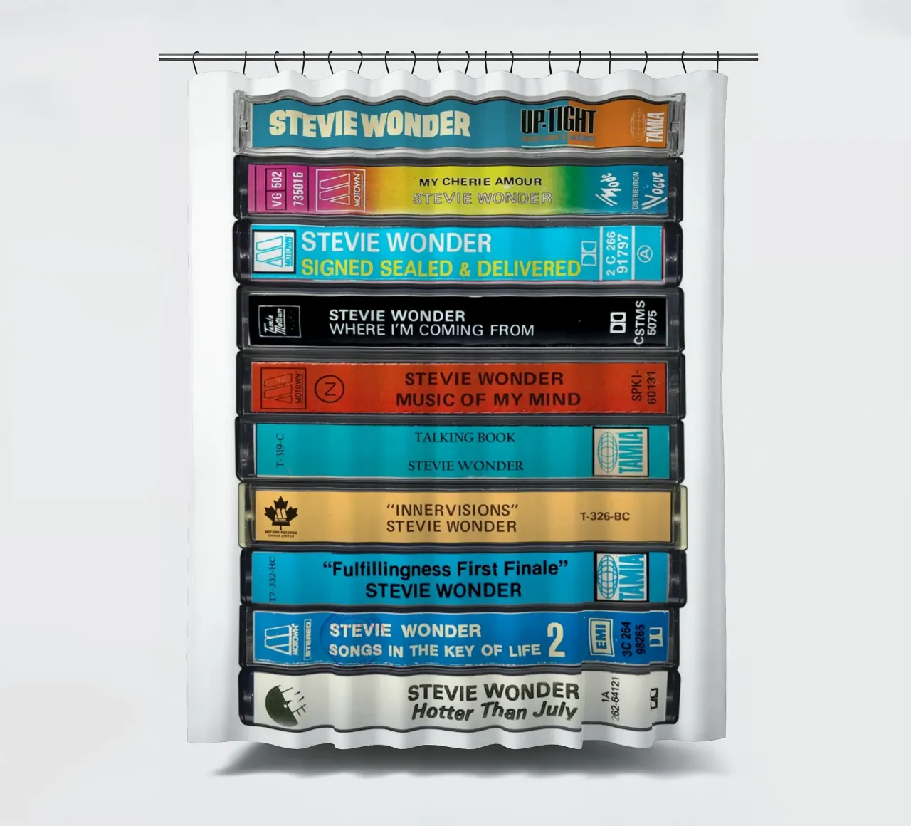 Stevie Wonder - Collected Albums - Cassette Print shower curtain by MrMustardPrints
