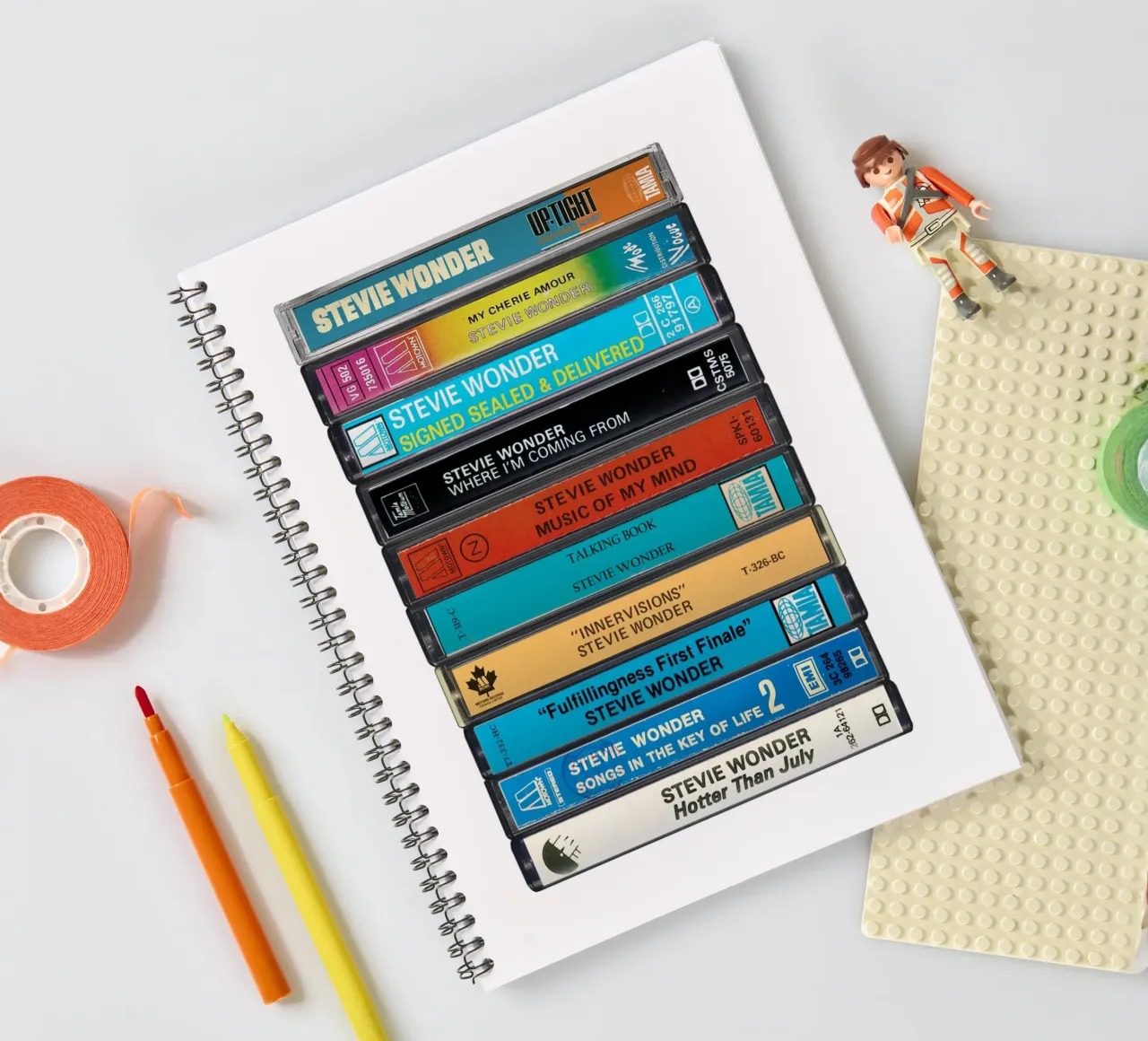 Stevie Wonder - Collected Albums - Cassette Print spiral notebook by MrMustardPrints