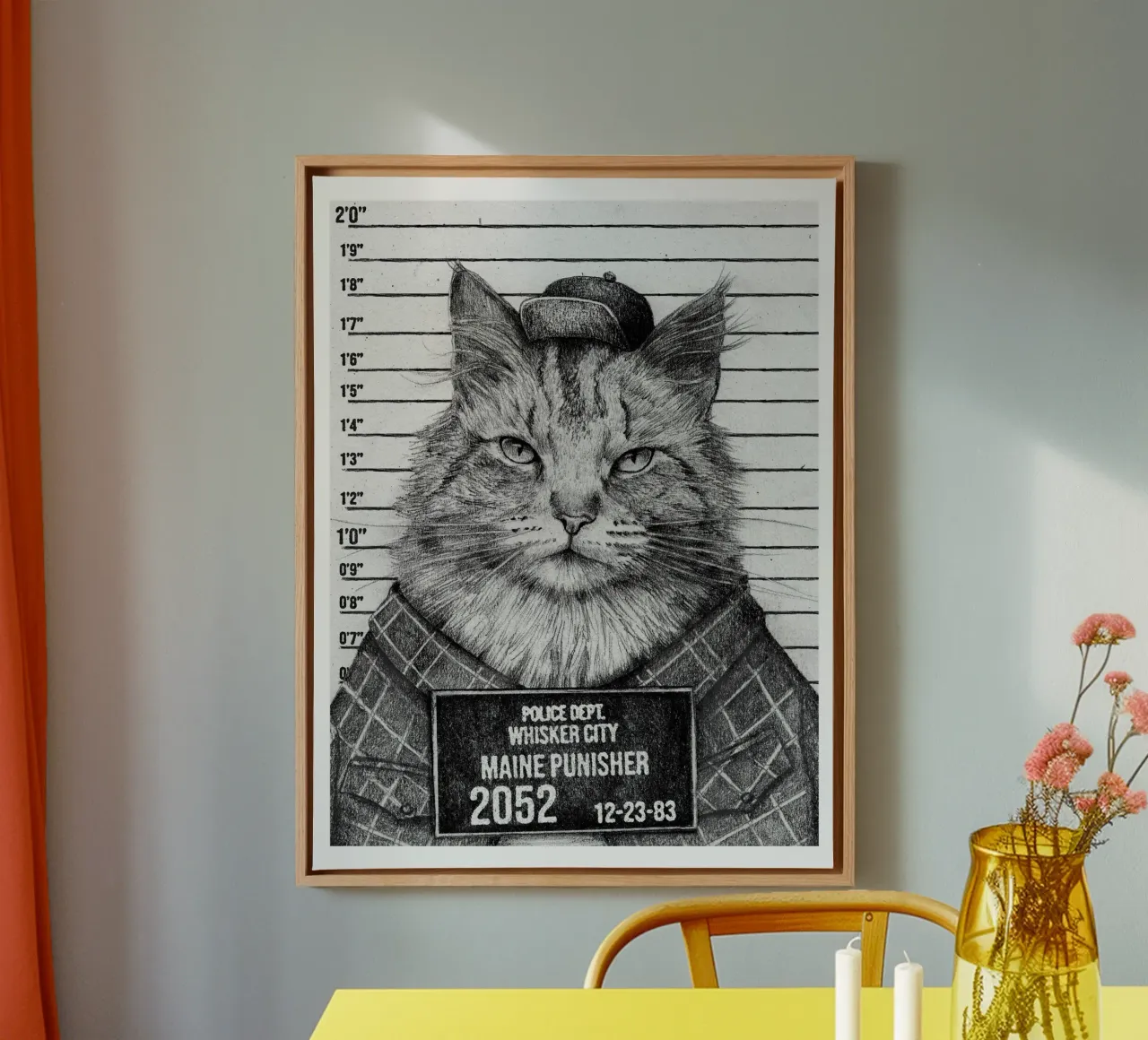 Il Punitore del Maine - Un felino con un'attitudine tela con Cornice a cassetta da mikekoubou