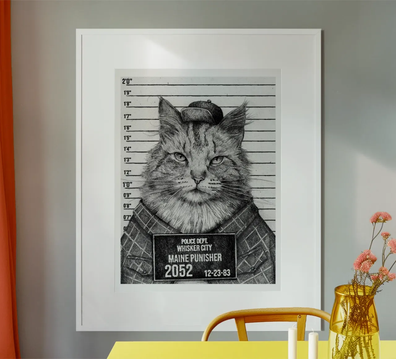 Il Punitore del Maine - Un felino con un'attitudine poster con telaio in legno da mikekoubou