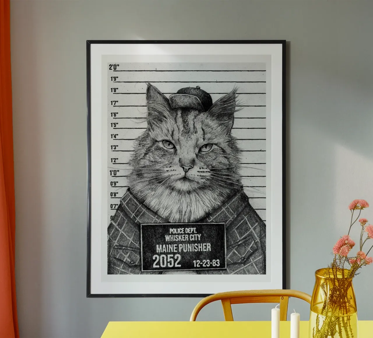 Il Punitore del Maine - Un felino con un'attitudine poster con telaio in legno da mikekoubou