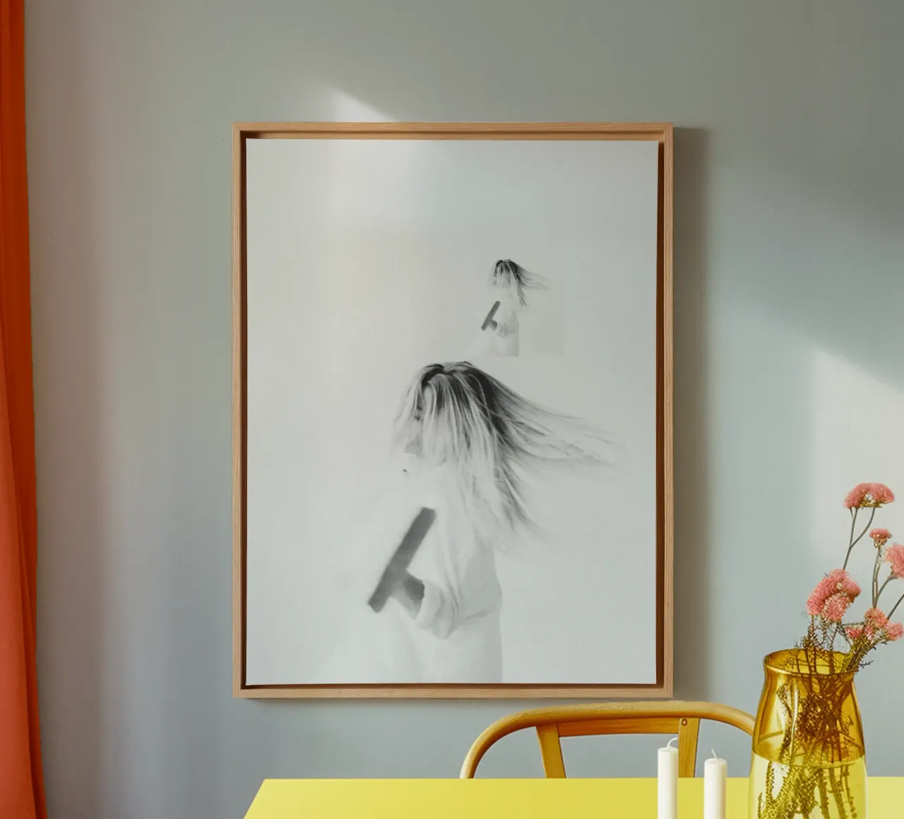 Dance of freedom - Minimalist movement portrait canvas with Floater frame by Whole©