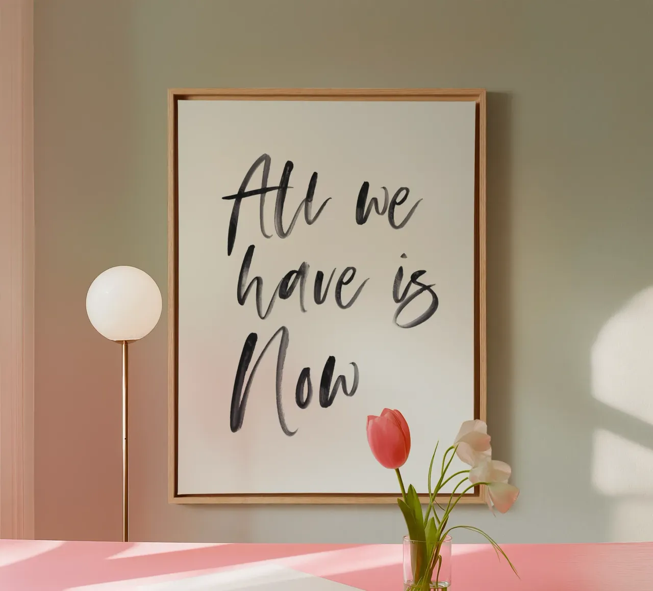 All We Have Is Now - Minimalist motif for your home canvas with Floater frame by Whole©