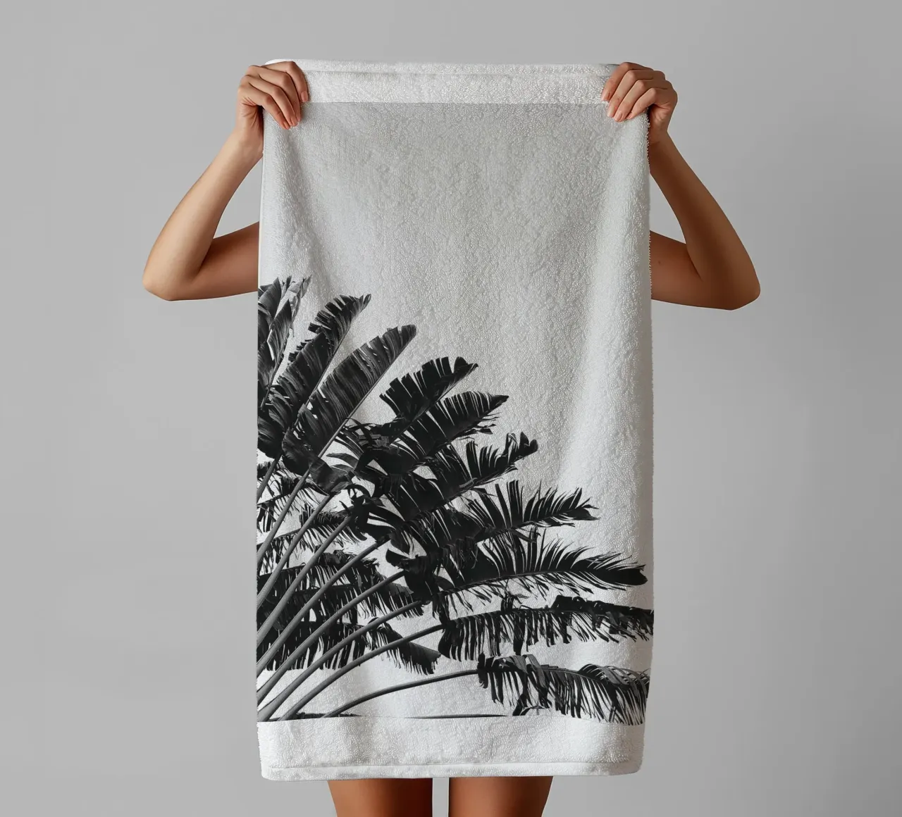Monochrome Palm - Stylish nature motif for your home towel by Whole©