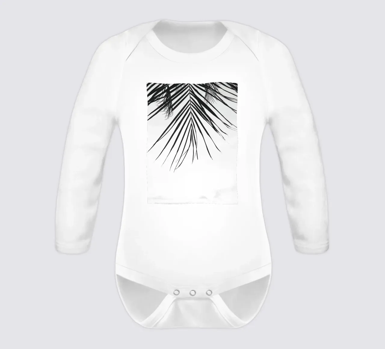 Tropical Leaf – Monochromes Palmenblatt Design long-sleeve baby romper by Whole©