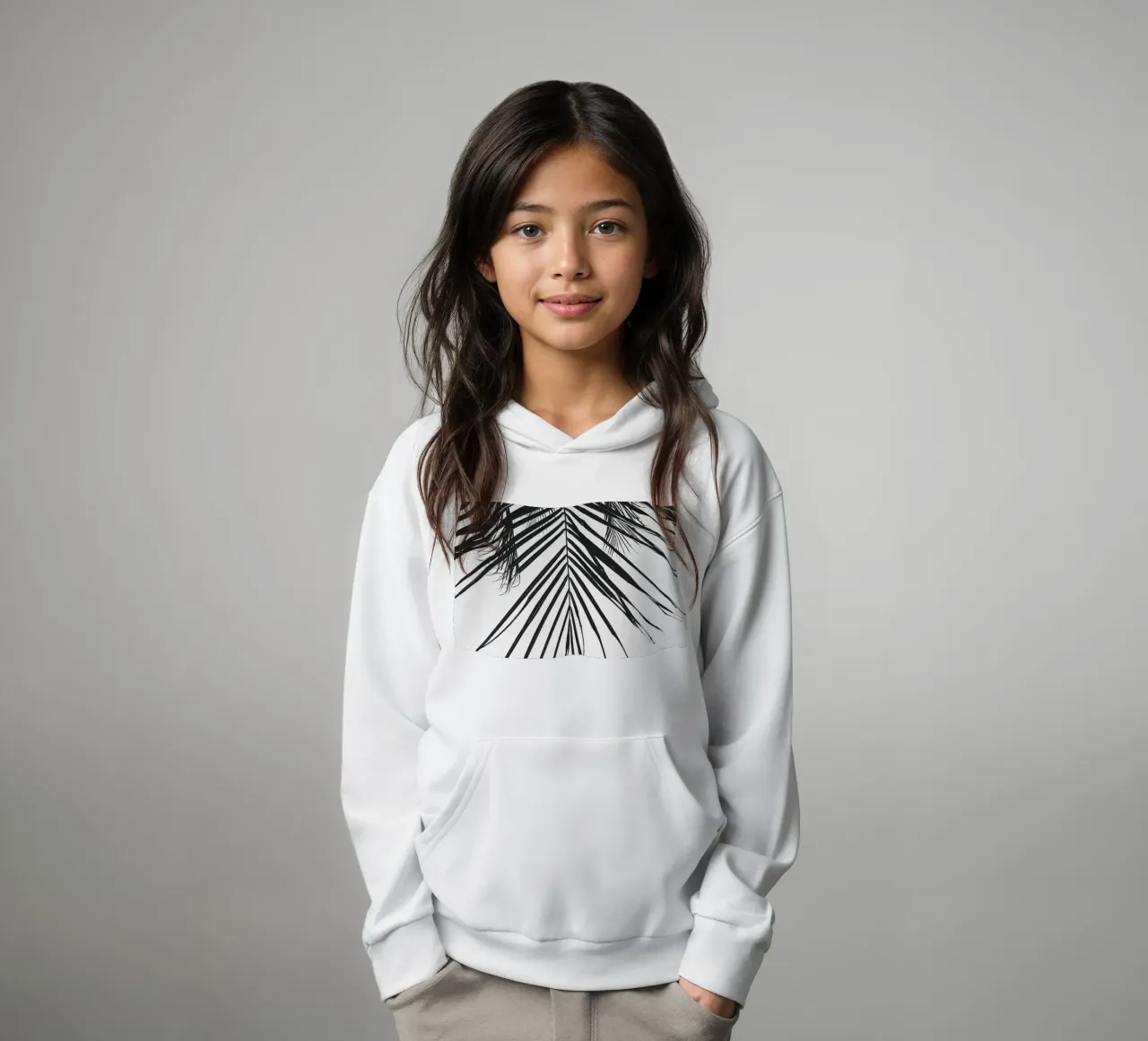 Tropical Leaf – Monochromes Palmenblatt Design kids hoodie by Whole©