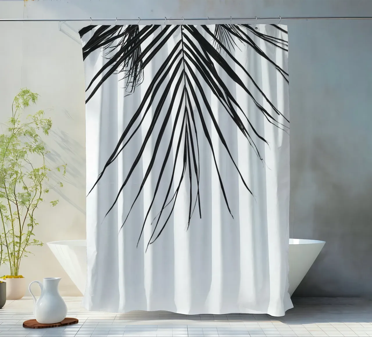 Tropical Leaf - Monochromes Palmenblatt Design Duschvorhang von Whole©