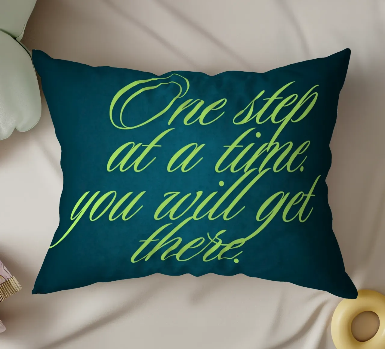 One Step at a Time decorative cushion by inspirational quote