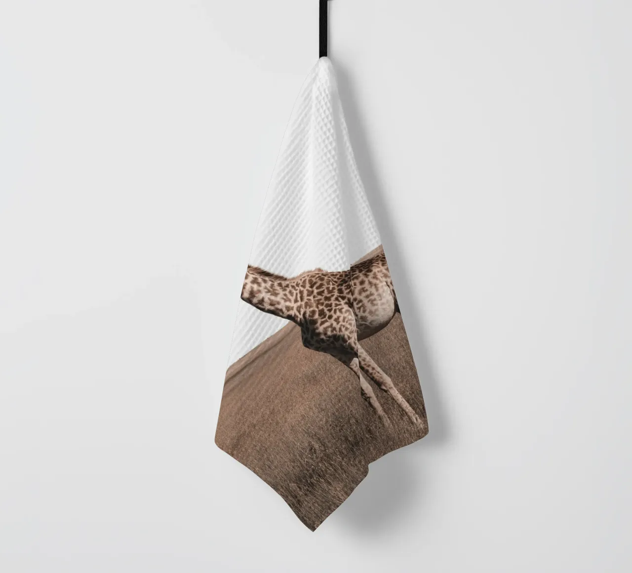 Giraffe in the savannah - wildlife photography Africa tea towel by Whole©