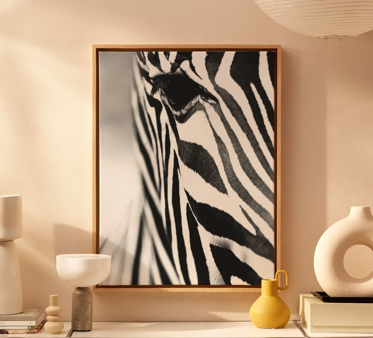 Zebra close-up art - Design moderno in bianco e nero tela con Cornice a cassetta da Whole©