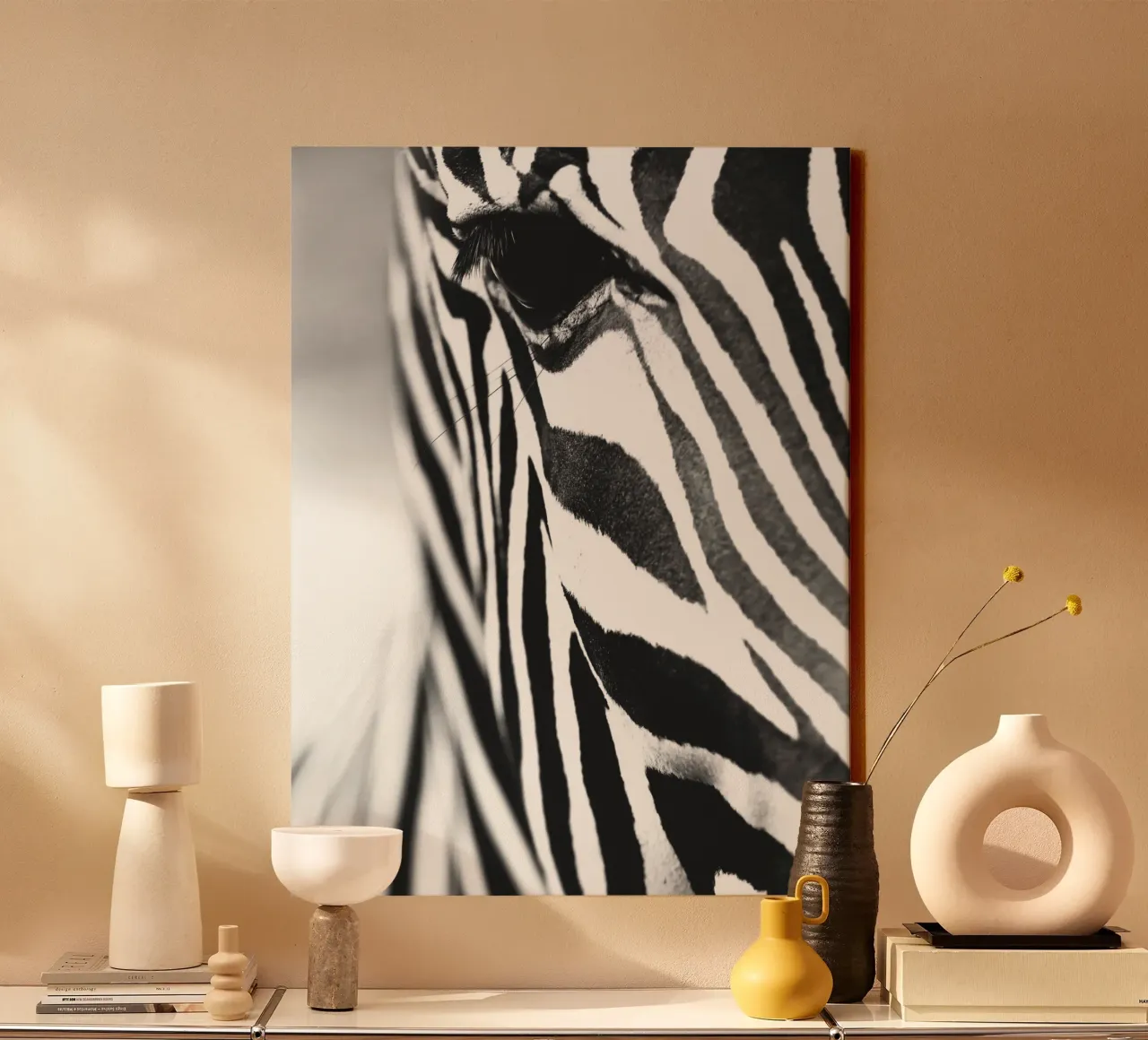 Zebra close-up art - Design moderno in bianco e nero tela con Cornice a cassetta da Whole©