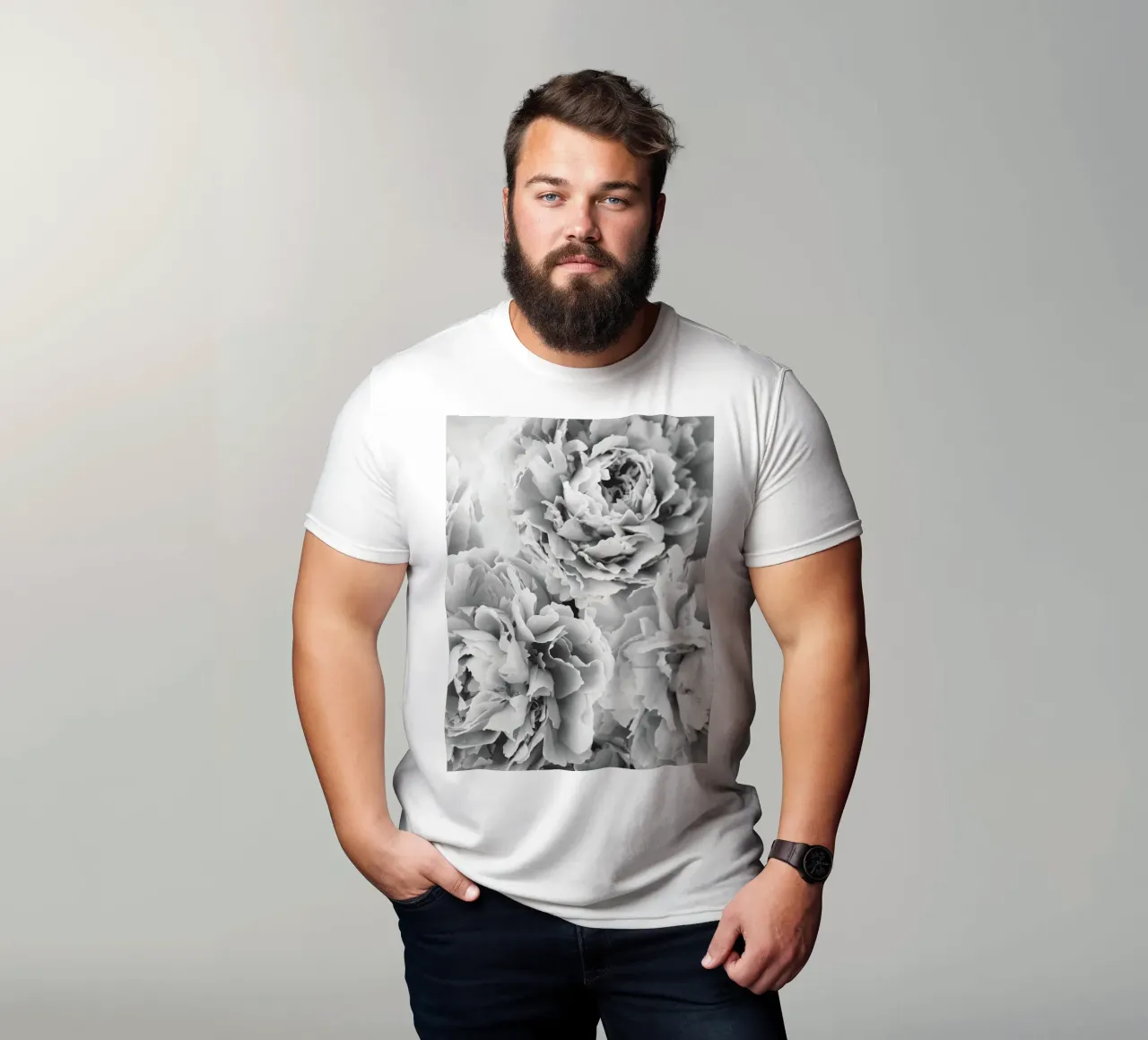 Peony splendour - Elegant black and white flowers t-shirt by Whole©