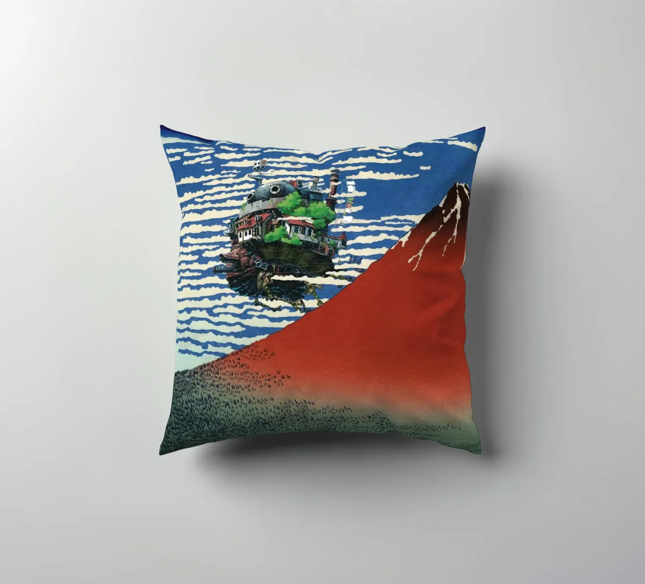Howl's Moving Castle & Mt Fuji cuscino da Mashtup
