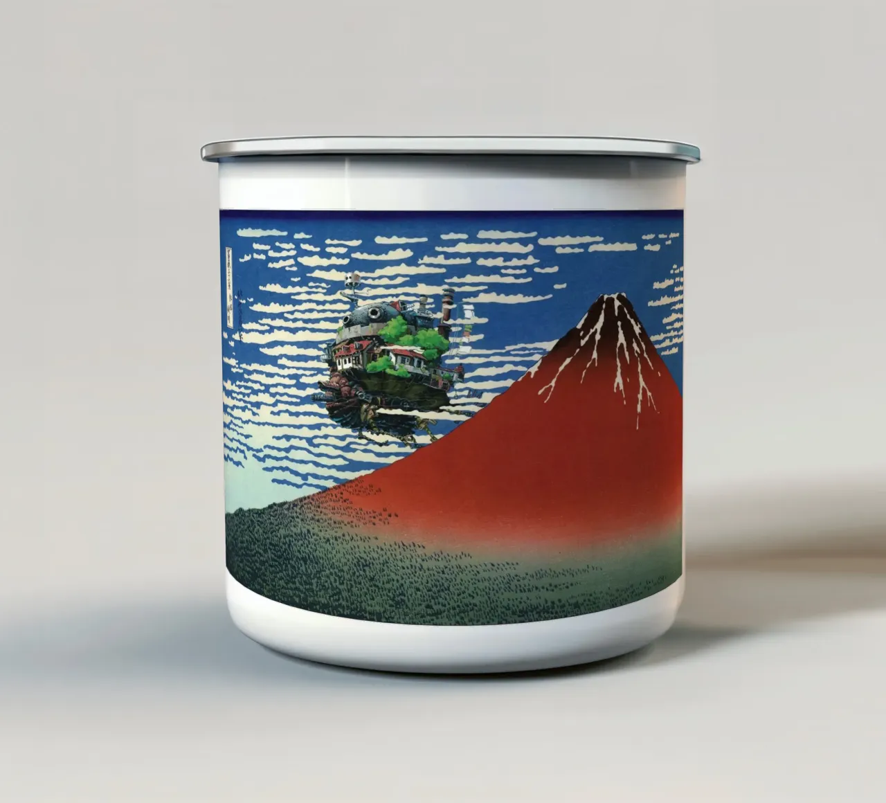 Howl's Moving Castle & Mt Fuji tazza in smalto da Mashtup