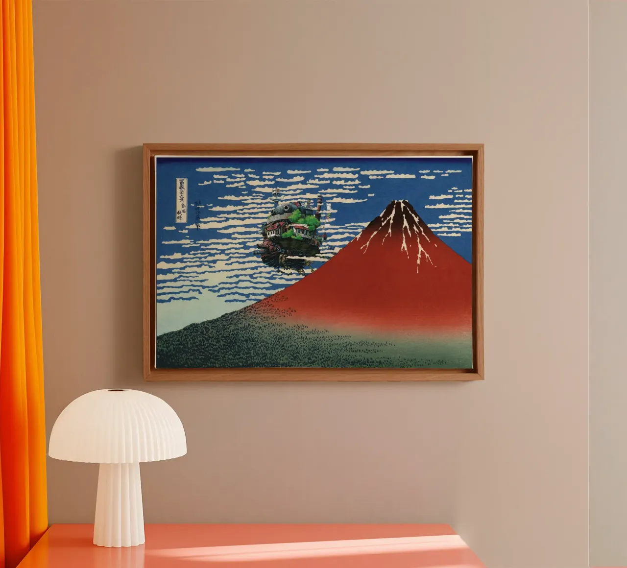 Howl's Moving Castle & Mt Fuji canvas met Baklijst van Mashtup