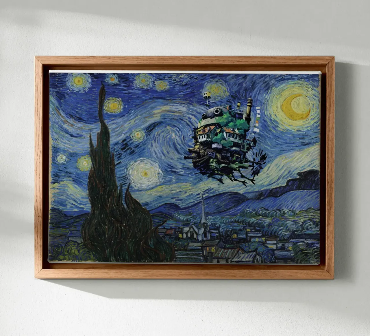Il castello mobile di Howl e La notte stellata tela con Cornice a cassetta da Mashtup