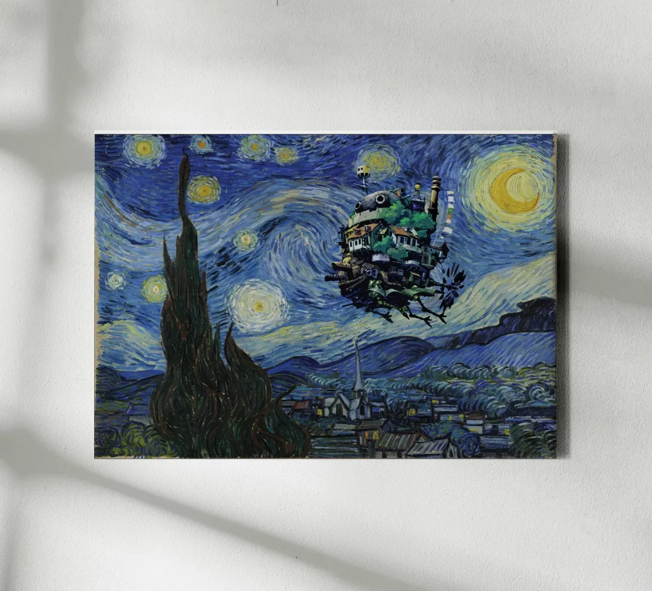 Il castello mobile di Howl e La notte stellata tela con Cornice a cassetta da Mashtup