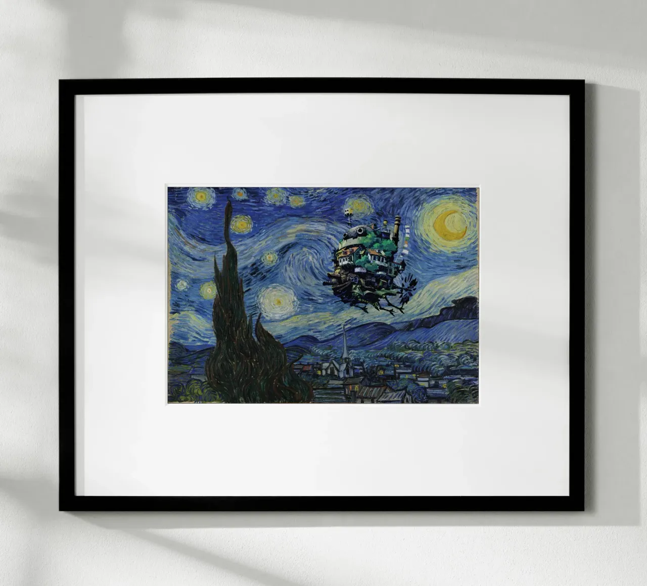 Il castello mobile di Howl e La notte stellata poster con telaio in alluminio da Mashtup